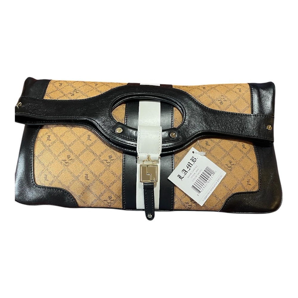 L.A.M.B. Tan and Black Carlisle Clutch Bag